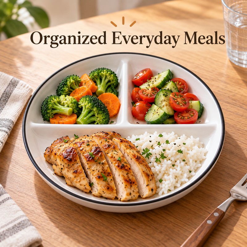 Ceramic Divided Plate – 3-Section Round Food Serving Plate for