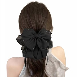 AUTAKI Hair Clip, Ribbon, Frills, Hair Clip, Large, Mesh, Glitter, Large Bowknot, Gentle, Cute, Hair Clip, Mature Style, Hair Accessory, Elegant, Forest Girl, Pearl, Hair Ornament, Letter, Korean