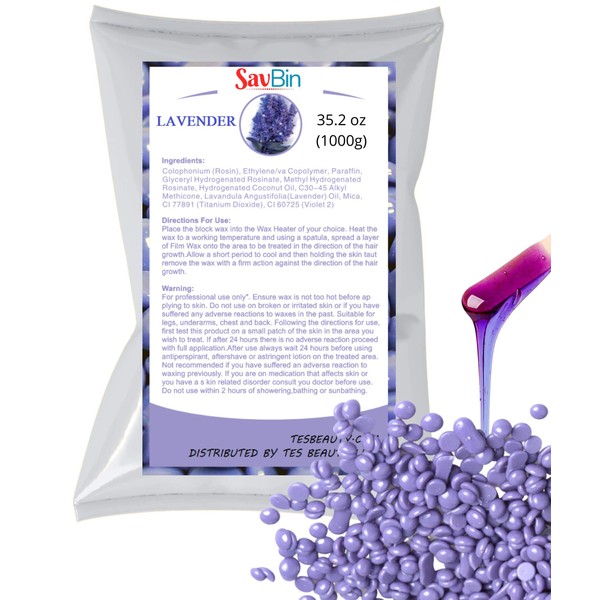 SAVBIN Lavender Hard Wax Beans (Lavender - 2.2 LBS (1000 grams))