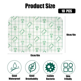 dinghaole Pack of 10 Waterproof Transparent Bandage, 10 cm x 15 cm Fixing Plaster, Waterproof Plaster Bandage for Swimming, Tattoo, Showering, Prevent Water from Incoming Wounds