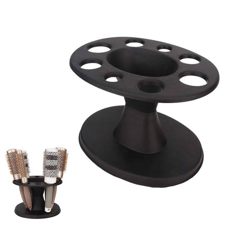 8 Holes Round Comb Storage Stand Plastic Black Desktop Organisation