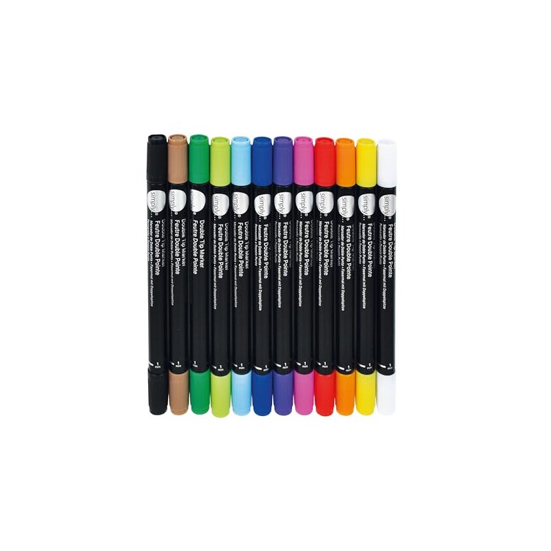 Daler-Rowney Simply Dual Tip Marker Set, 12 Pens, Assorted Colours,