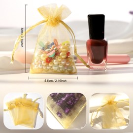 WenTao 100pcs Little Gold Organza Bags, 2x3inch Mesh Jewelry Pouches Drawstring Empty Sachets for Bracelets Candy Small Gift