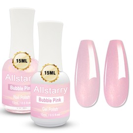 Allstarry Light Pink Gel Nail Polish, Air Dry Pink Nail Polish & UV/LED Pink Gel Polish Comb Each 0.5 fl.oz/15ml Fingernail Polish for Valentines Nail Art DIY Manicure Gift for Women - Bubble Pink