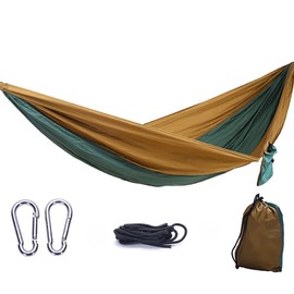TopHomer Green&Brown Camping Hammock Lightweight Outdoor Travel Hammocks 270 x 140cm Large Size 2 Person Portable Nylon Hammock
