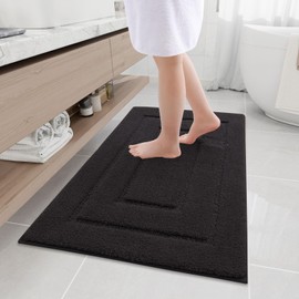 Buganda Bathroom Rugs, 44" x 24", Soft and Absorbent Microfiber Bath Rugs, Non-Slip Shaggy Shower Carpet, Machine Wash Dry Bath Mats for Bathroom Floor, Tub and Shower, Black
