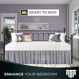 Ruffled Daybed Skirt with Split Corners- Light Grey Twin Daybed Skirt 16 Inch Drop- Microfiber Sofa Bed Skirt for Living Room Guest Room- Daybed Skirt for Twin Bed with Platform Three Sided Coverage