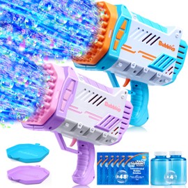 Sloosh 2 Packs 69 Holes Bubble Gun with Bubble Solution Refill, Bubble Machine Gun for Toddlers, Kids, Rocket Shape Bubble Guns Toy for Outdoor, Summer Toy, Gifts, Party Favors,Wedding, Easter
