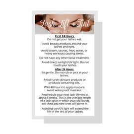 Lash Lift + Tint Aftercare Instruction Cards | 50 Pack | 2 x 3.5” inches Business Card Single Side | Eyelash Lift and Tint Kit at Home DIY aftercare Supplies | White with Lash Photo Design