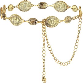 Generic Golden Metal Gold Chain Belt for Women, Waist Chain, Western Cowgirl Waist Belt for Dresses, Concert Outfit