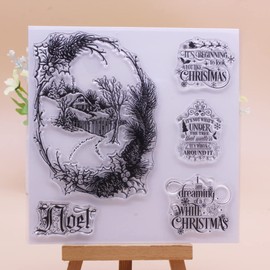 Lily Craft Craft 1pc Dreaming of a White Christmas Vintage Village Castle Clear Stamps for Card Making Decoration and DIY Scrapbooking