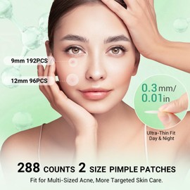 PITHER Pimple Patches 288 Counts, Hydrocolloid Acne Patches for Covering Zits and Blemishes Absorbing Zit Patches For Face with Tea Tree Oil, Salicylic Acid, Centella Asiatica (Round 12mm 9mm)