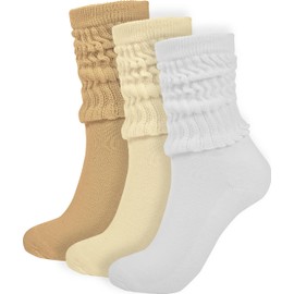 BomKinta Crew Slouch Socks Women - Retro Scrunch Short Sock - Soft Solid Ankle Socks Size 5-11 3 Pair White Mikeyellow Light Khaki