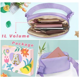 Purple Belt Bag Fanny Pack Crossbody Travel Trendy Birthday Christmas Gifts for Tween Preteen Teen Teenage Teenager Girls Age 4-6 6-8 8-10 10-12 10-13 8-12 12-14 13-15 Initial Letter A