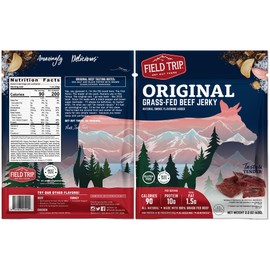 Field Trip Grass Fed Beef Jerky, Healthy Gluten Free Snacks, All Natural, High Protein Snack with No Nitrates, 2.2 Ounce Bag, 4 Pack, Original