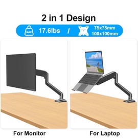 MOUNTUP Laptop Stand for Desk, Adjustable Aluminum Laptops Arm Mount for 14-17 Inch Notebook & 32" Monitor, Laptops Arm for Desk Support for 4.4-19.8lbs, 2-in-1 Laptop Desk Mount with Clamp/Grommet