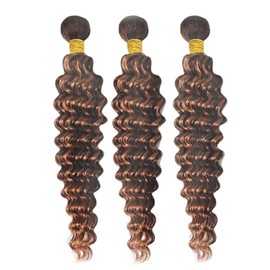 AiPliantfis Real Hair Wefts Human Hair Brown Human Hair Bundles Deep Wave Human Hair Extensions Real Hair Long Bundles P430 Double Weft Extensions Real Hair Bundles Sew-in Bundles 26 28 30 Inches