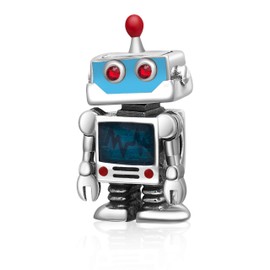 Heartbeats Robot Charms 925 Sterling Silver Smart Robot Charms Fits European Bracelet, Sterling Silver