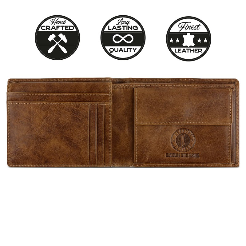 Klondike 1896 Mountain Arthur Landscape Buffalo Leather RFID Wallet, Cognac,
