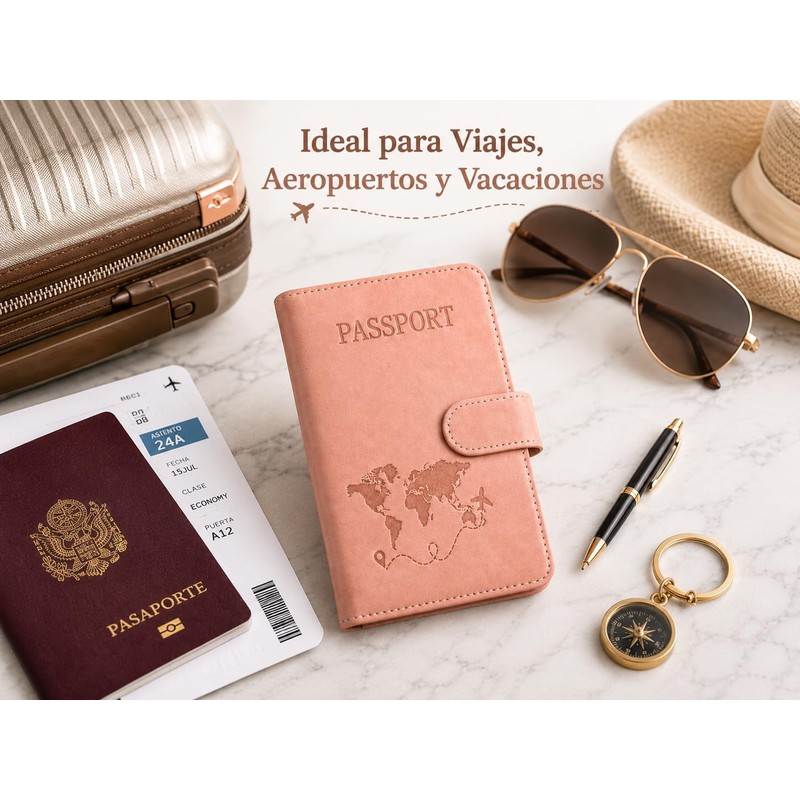 Porta Pasaporte con Bloqueo RFID y Cierre Magnético, Organizador de