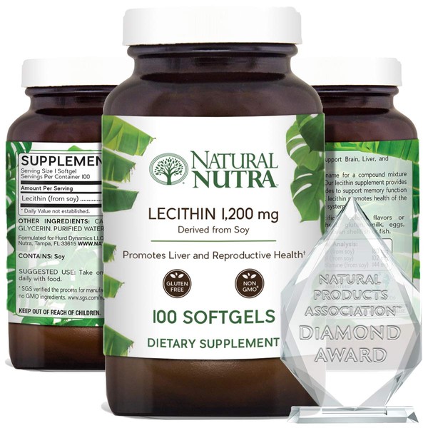 Natural Nutra Soy Lecithin Dietary Supplement, Support Brain Functioning, Liver Performance and Reproductive Health, Infant Development, Boost Brain Functioning, Gluten-Free, Non GMO, 100 Softgels
