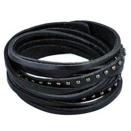 Fashion Punk Rock Rivets Multilayer Leather Women Men Bangle Bracelet Cuff Wristband Sl2446 (Black)