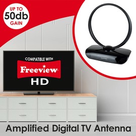 LLOYTRON Active Indoor Loop TV Antenna Aerial with Built-in LTE 4G Filter / Powerful Amplifier / 50dB gain / Digital Freeview Compatibility / Superior Frequency Range / Adapter Included - A3102BK - Black