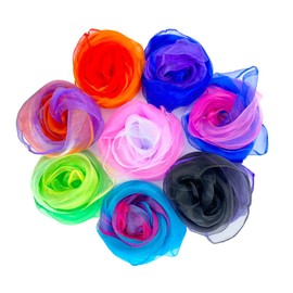 KAOTPO Set of 8 square juggling cloths, colourful, gradually discolouring chiffon cloths in size 60 x 60 cm as dance veil, silk scarves baby, special silk scarves for dance