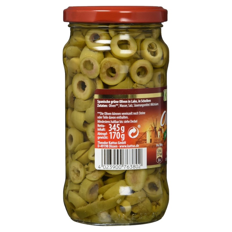 Kattus Spanish Green Olives in Slices, 170 g