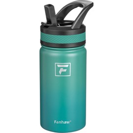 Fanhaw 14 Oz Kids Insulated Water Bottle with Straw Lid – Stainless Steel Double Wall Vacuum, Leak-Proof, BPA-Free Water Bottles for School Boys & Girls(Green Blue)