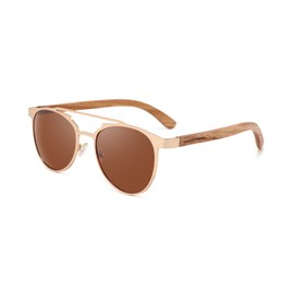 GREENTREEN Wooden Sunglasses, Polarised Aviator Glasses for Men and Women with Zebra Wood Frame and Polarised Lenses, Brown 3