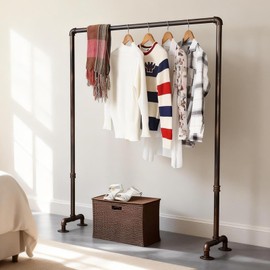 OLDRAINBOW Industrial Pipe Clothing Rack 59in,Clothes Racks for Hanging Clothes,Heavy Duty Garment Display Rack