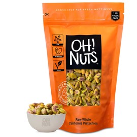 Oh! Nuts Pistachios No Shell - Raw - 100% Natural - 1 lb - Raw Whole California Pistachios - Packed in New York Zip-Seal Bag for Exceptional Freshness