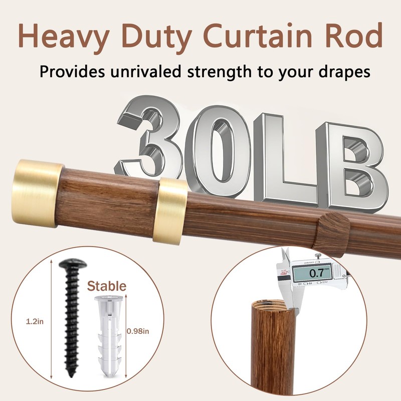Wood Curtain Rods for Windows,1 Inch Boho Adjustable Window Curtain