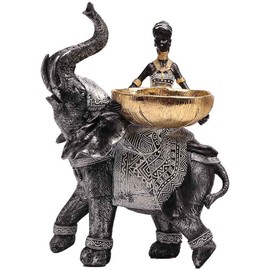 Lescafita African Design Silver African Elephant and Tribal Lady Figurines with African Tribal Totem, African Animal and Women Decor Art Sculptures, Holder Statues for Home and Table Decor 911-Black