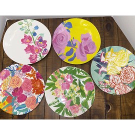 Anthropologie Paint + Petals Bridgette Thornton Melamine 5 Floral Dinner Plates