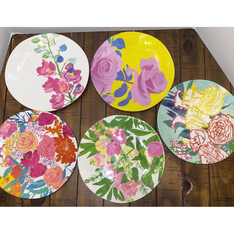 Anthropologie Paint + Petals Bridgette Thornton Melamine 5 Floral Dinner