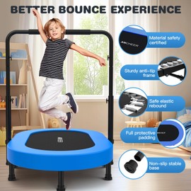 ANCHEER 56'' Foldable Mini Trampoline with Adjustable Handle - Indoor/Outdoor Rebounder for Kids & Toddlers Safe Oval Fitness Trampoline with Bar for Home Fun