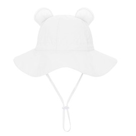Jastore Baby Girl Boy Sun Hat with UPF 50+ Bear Ear Infants Boys Cap Outdoor Adjustable Beach Hat with Wide Brim Bucket Hats (US, Age, 6 Months, 12 Months, White)
