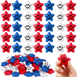 60 Pieces Patriotic Foam Star Stress Ball Bulk Mini Foam Star Smile Face Stress Balls Red White Blue Funny Smile Face Toys Relief Star for 4th of July Party School Carnival Reward