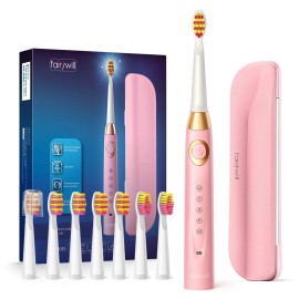 Fairywill Sonic Electric Toothbrush Waterproof 5 Modes 8 Brush Heads Travel Case