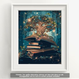 Bougimal Paint by Numbers Adult Landscape with Frame Including Brush and Acrylic Paints - 28 x 35 cm, Magic Tree