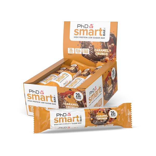 PhD Smart Hight Protein Bar Low Sugar, Nutritional Protein Bars/Protein Snacks, Caramel Crunch Flavour, 20g of Protein, 64g Bar (12 Pack)