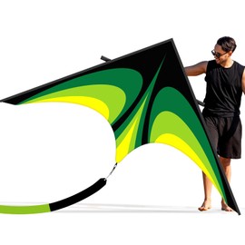 Green Large Delta Kites Flying Toys for Adults Easy to Fly,Single Line String with Tail,Kite for Outdoor Activities Family Parties and Beach Games (Green)