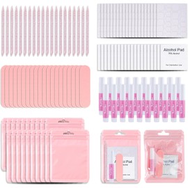 Kit De Manicura Desechable Con Lima, Pegamento, Almohadillas De Preparación, Pestañas Adhesivas, Palito De Madera Y Bolsa (20 Unidades, Rosa)