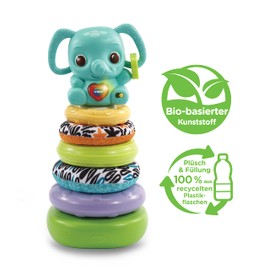 VTech 80-557504 3-in-1 Stacking Elephant Heart Baby Toy, Multi-Coloured