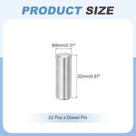 sourcing map 22Pcs Dowel Pin 8mm x 22mm Shelf Support Pin 304 Stainless Steel Shelf Pegs for Shelves Cabinets Furniture Nickel Plated, Silver Tone