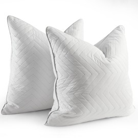 Bafode Goose Feathers Throw Pillow Inserts Set of 2, 22x22 Luxurious Corrugated Quilting Euro Decorative Pillows Insert with Exquisite Silver-Grey Satin Edging, Perfect for Couch, Bed, Sofa