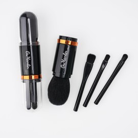 Travel Makeup Brushes Set, 4 in 1 Mini Cute Makeup Brush Retractable Professional Foundation Blending Powder Eye Shadow Brush for Women Facial Cosmetics Makeup Brush Set (Black)