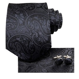 Hi-Tie Men Tie Pocket Square Cufflinks Set Silk Formal Necktie for Wedding Business Party,black paisley